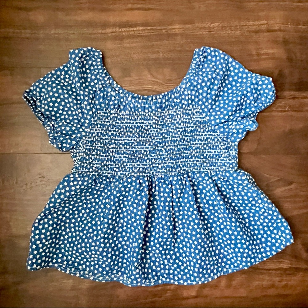 Cat & Jack Short Sleeve Shirt Blue & White Stars Women’s Size L 10/12 NWOT